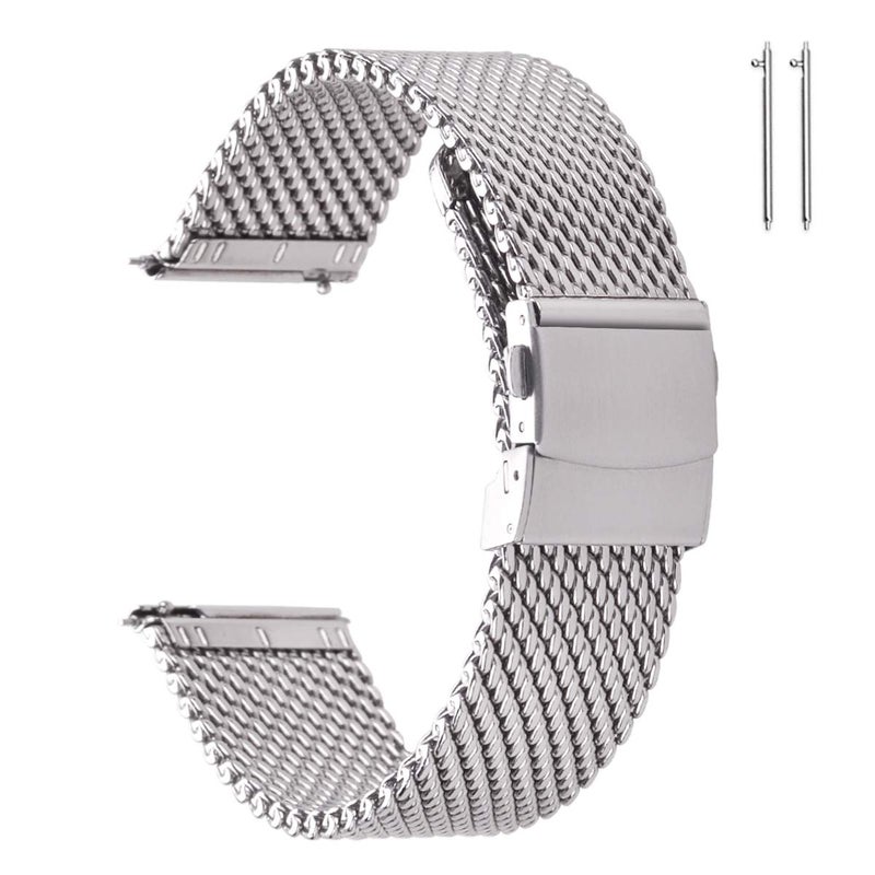 EACHE Stainless Steel Thick Mesh Watch Band For Men Heavy Duty Metal Mesh Watch Strap Adjustable Length Silver 20mm - Image 1